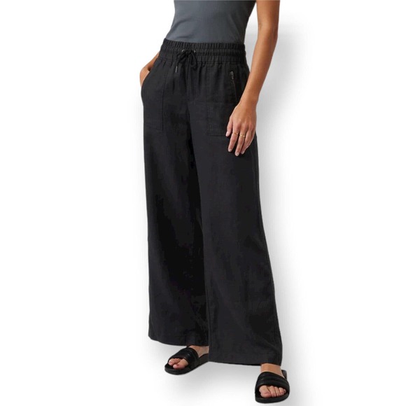 Athleta Pants - Athleta Womens 4T Tall Cabo Linen Wide Leg Pant Black Travel Resort Beach Pocket